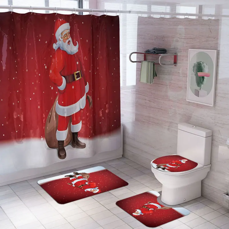 Рождественская занавеска для душа коврик комплект коврик для туалета мультфильм Санта Клаус занавеска для душа коврики Рождественский Декор для дома ванная комната