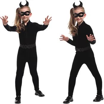 

Kids Girls Cat Night Superhero Jumpsuit Headpiece Mask Set Halloween Costume Party Role Play Cosplay Costumes Cosplay Disfraces