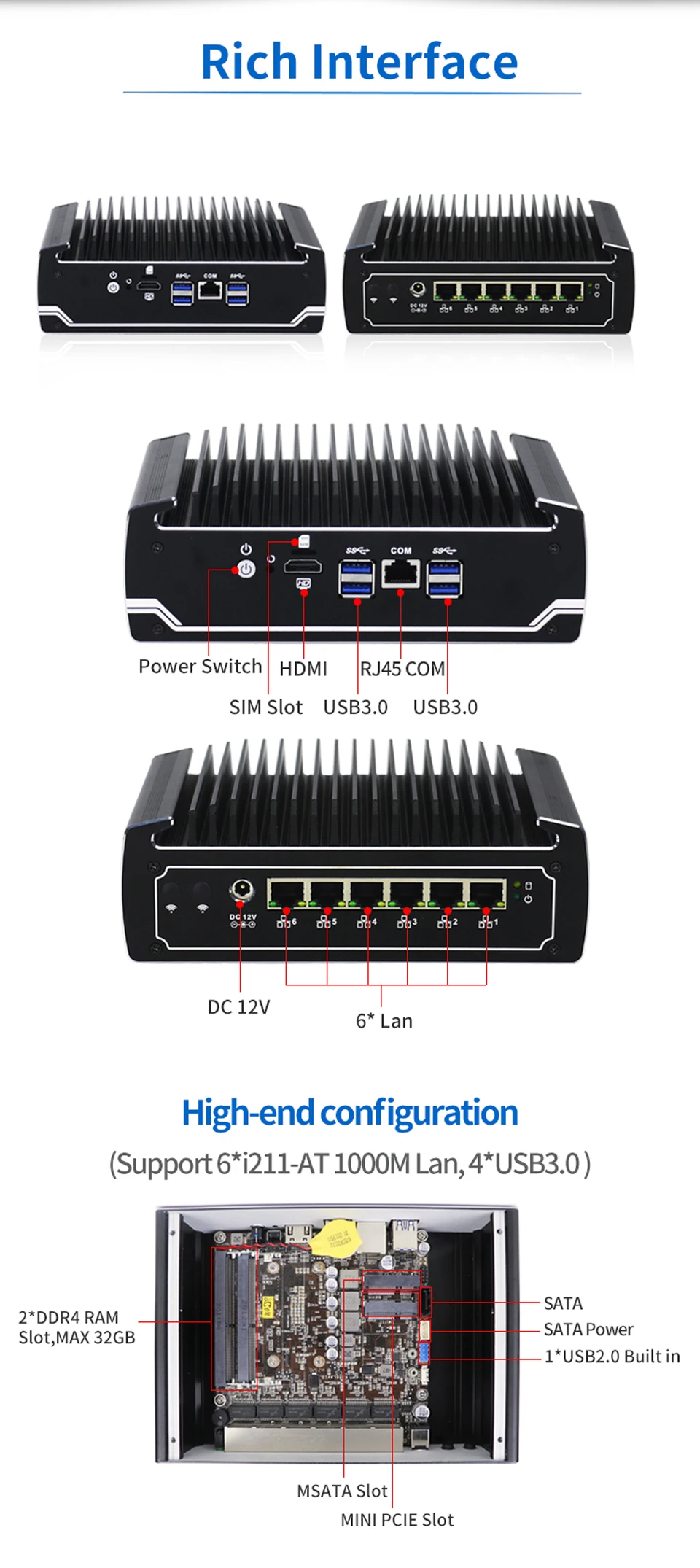 Intel Celeron 3867U Mini PC with 6 LAN Ports - Advanced Fanless Linux Firewall Router Description Image.This Product Can Be Found With The Tag Names Barebone Mini PC, Computer Office, Yanling in stock