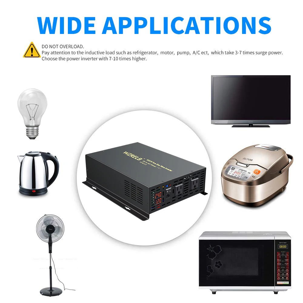 Description Picture 3 of itemWired Control Pure Sine Wave Solar Inverter Power 1000W Power Supply 12V/24V/48V/96V/110V DC to AC 110V/120V/220V/240V Converter