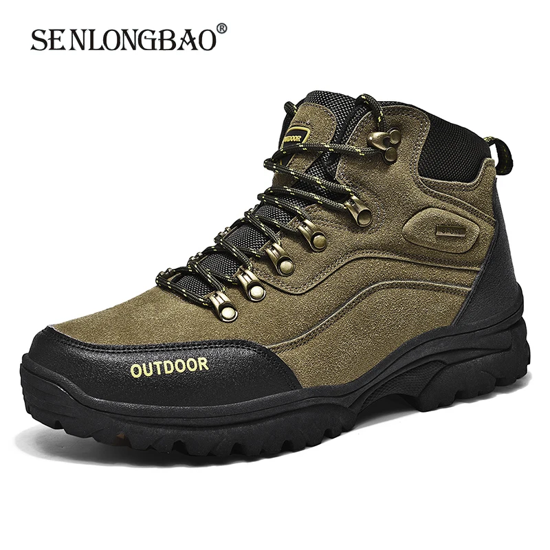 

Autumn Winter Men Fashion Ankle Boots Outdoor Non-slip Lace-up Sneakers Waterproof Suede Leather Climbing Hiking Shoes Size39-47