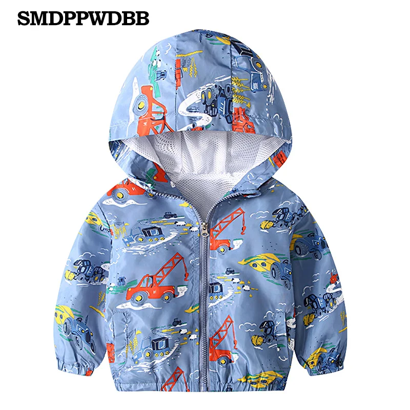 SMDPPWDBB/90-140 см, весенне-Осенняя детская куртка с вышивкой в виде динозавра, верхняя одежда для мальчиков, пальто детская одежда с капюшоном для мальчиков