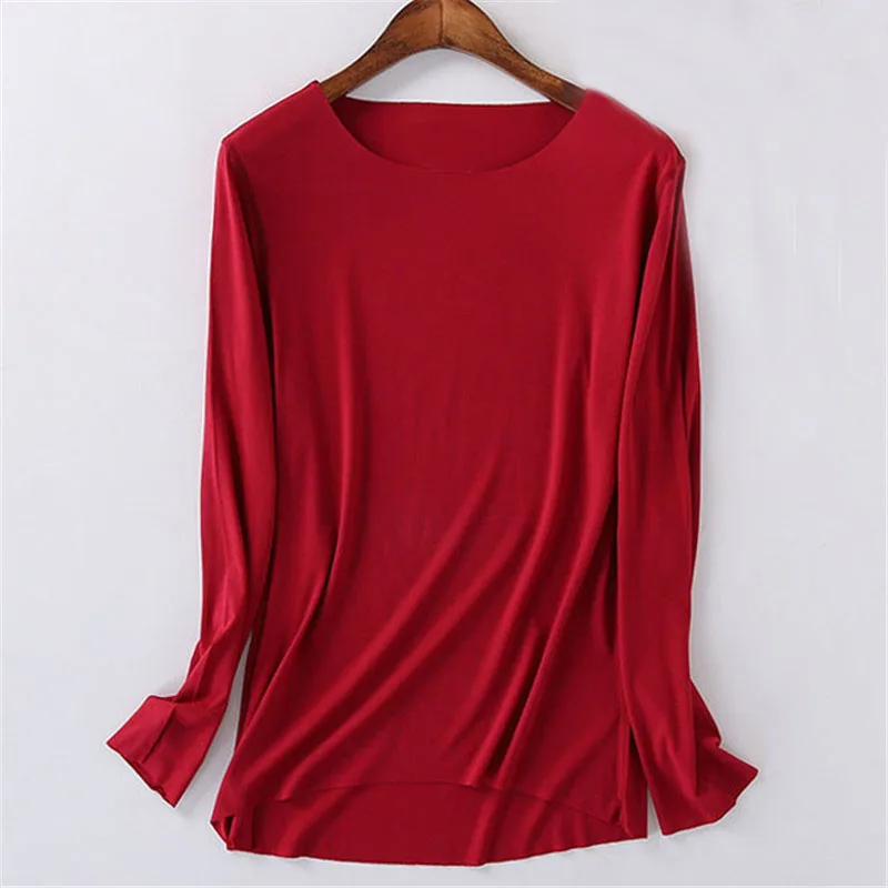 YUETONGME-solid-color-full-Sleeve-Workwear-Elegant-Solid-O-Neck-Long-Sleeve-Skinny-Tee-2018-New