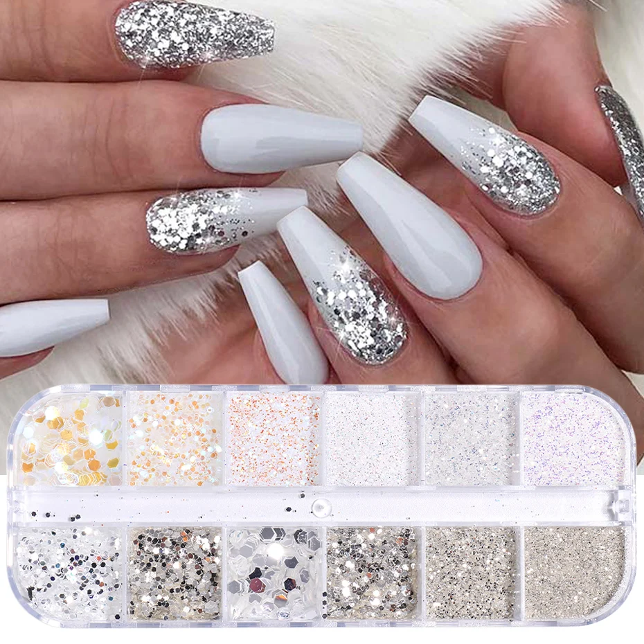 Holographic Silver Nails Art Sparkly Nail Glitter Sequins Hexagon Chunky Winter DIY Manicure Decoration (5)