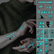 Luminous Tatoo Blue Glow Airplane English Word Weather Symbol Waterproof Temporary Tattoo Sticker Men Women Body Art Flash Tatto