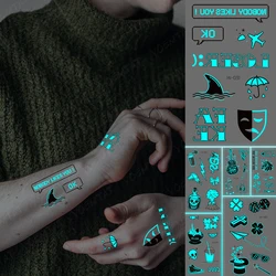 Luminous Tatoo Blue Glow Airplane English Word Weather Symbol Waterproof Temporary Tattoo Sticker Men Women Body Art Flash Tatto