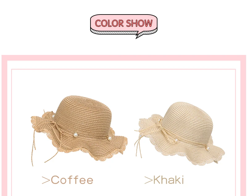 New Fashion Summer Children's Sun Hat Wavy Edges Beach Hat Girl Shades Panama Straw Cap Casual Big Brim Cute Kids Child