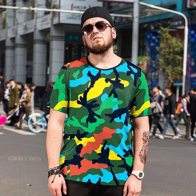 

Summer new large size men's camouflage ice silk loose men's plus increase fat t-shirt