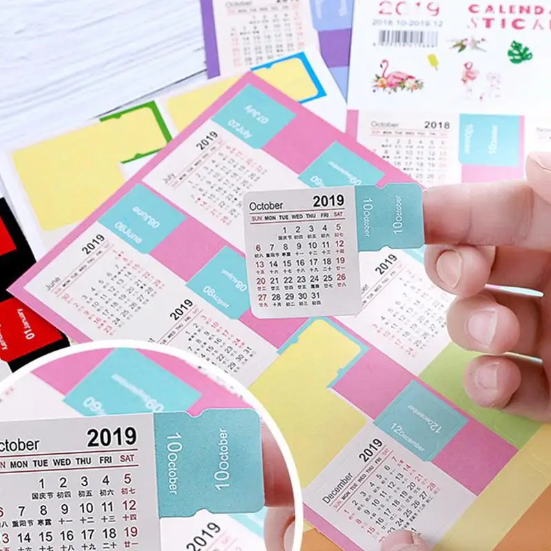 

2pcs/set 2019 To 2020 New Year Cartoon Color Calendar Index Sticker Diary Hand Account Classification Sticker Office Stationery