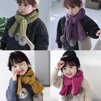 

Autumn and winter children's scarf men and women baby twist wool knitted rabbit fur ball thickening warm bib