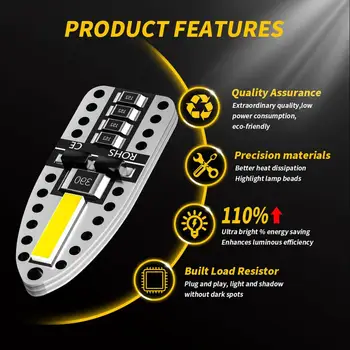 

10PCS T10 Led Canbus W5W Led Bulbs 168 194 6000K White Car Interior Lights Signal Lamp Dome Reading License Plate Light 12V