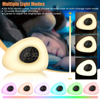 

Alarm Clock Wake Up Light Sunrise Sunset Simulation With 10 Nature Sounds 7 Colors Light Touch Control RGB Dimmable Night Lamp
