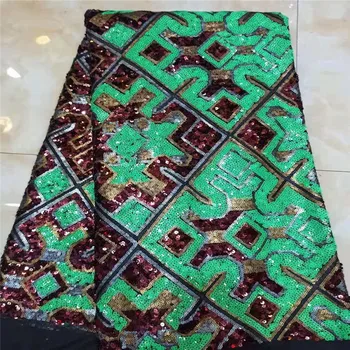 

2020 New French Net Lace Fabric green Color Latest African Guipure Lace Fabric With Embroidery Mesh Tulle Sequins Lace Fabric