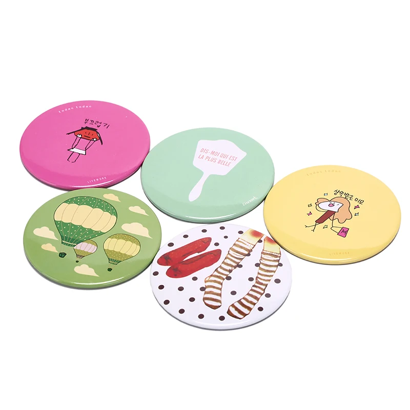 1X Lady Makeup Mirror Pocket Mirror Random Color  Cartoon Portable Compact Pocket Mini Cute Small