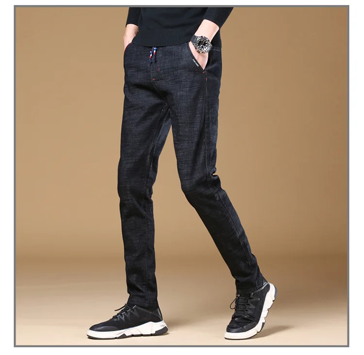 Новые мужские брендовые джинсы, модные мужские повседневные облегающие прямые джинсы с высокой талией, обтягивающие джинсы, мужские черные, лидер продаж, мужские брюки