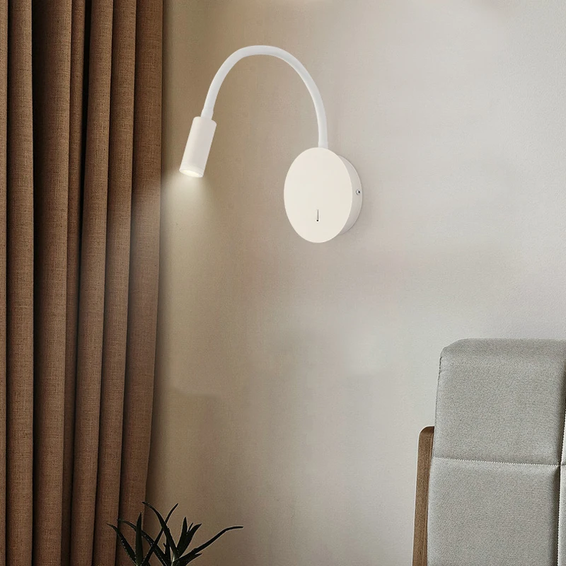 3W LED Hoses Wall Lamp Modern Home Hotel Bedside Reading Lamp With Switch Black White Wall Light Indoor Led Lighting
