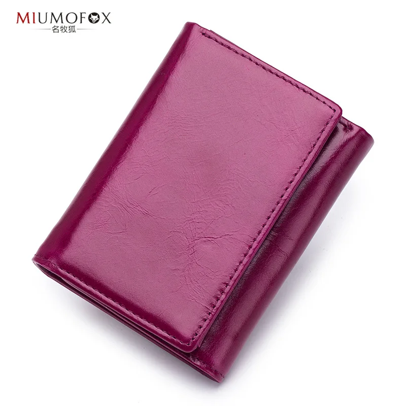 

Genuine Leather Mini xiao qian jia Verticle Women's Oil Wax Leather Solid Color 2 Discount Simple Leather Wallet Guangzhou New S