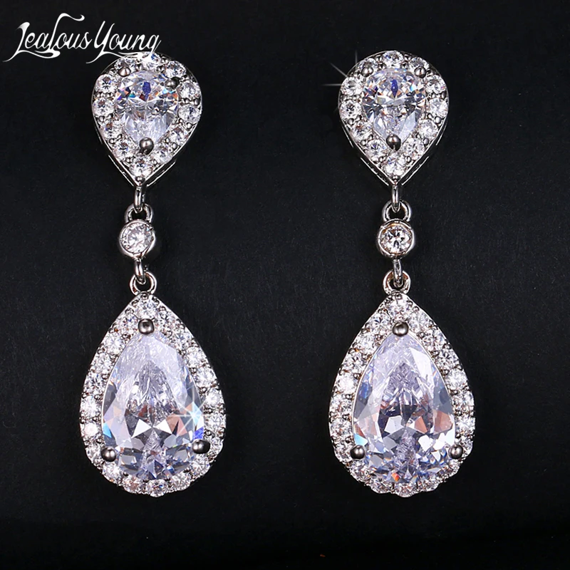 

Fashion Water Drop Zirconia Women Drop Earrings with Silver Color Top Quality CZ Crystal Wedding Earrings for Gift Accessories