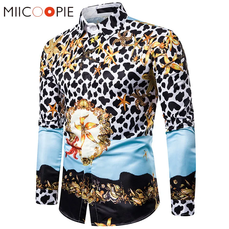 Леопардовый принт мужские рубашки с длинным рукавом Уличная одежда высокого качества роскошные цветочные мужские рубашки хип-хоп Camisa Social Masculina 3XL