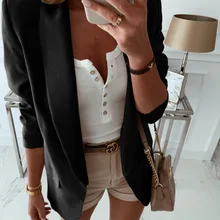 Офисная Дамская однотонная женская куртка Женский блейзер Повседневная зубчатая Черная куртка Женская Куртка Блейзер