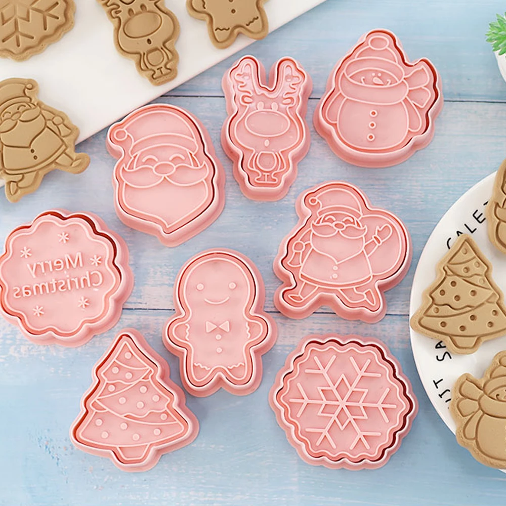 Christmas Mold Santa Claus Elk Snowflake Snowman Gingerbread Man Pattern Mold Biscuit Cookie Cutter Sugarcraft 8Pcs/Set