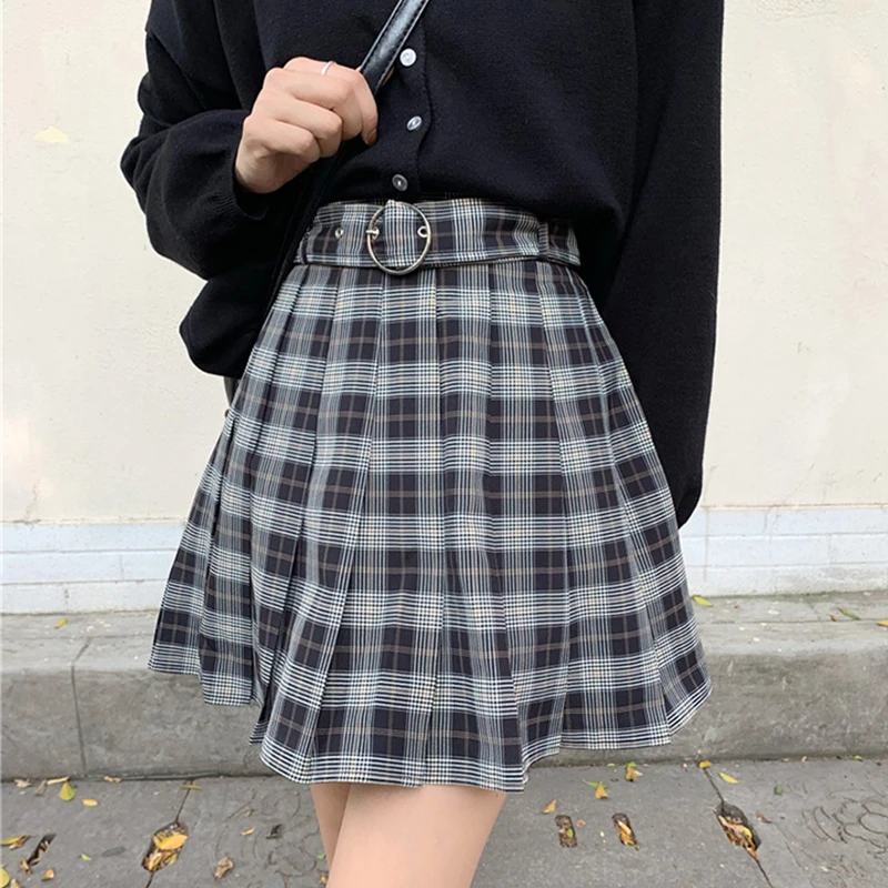 Grunge Plaid Pleated Mini Skirts-1