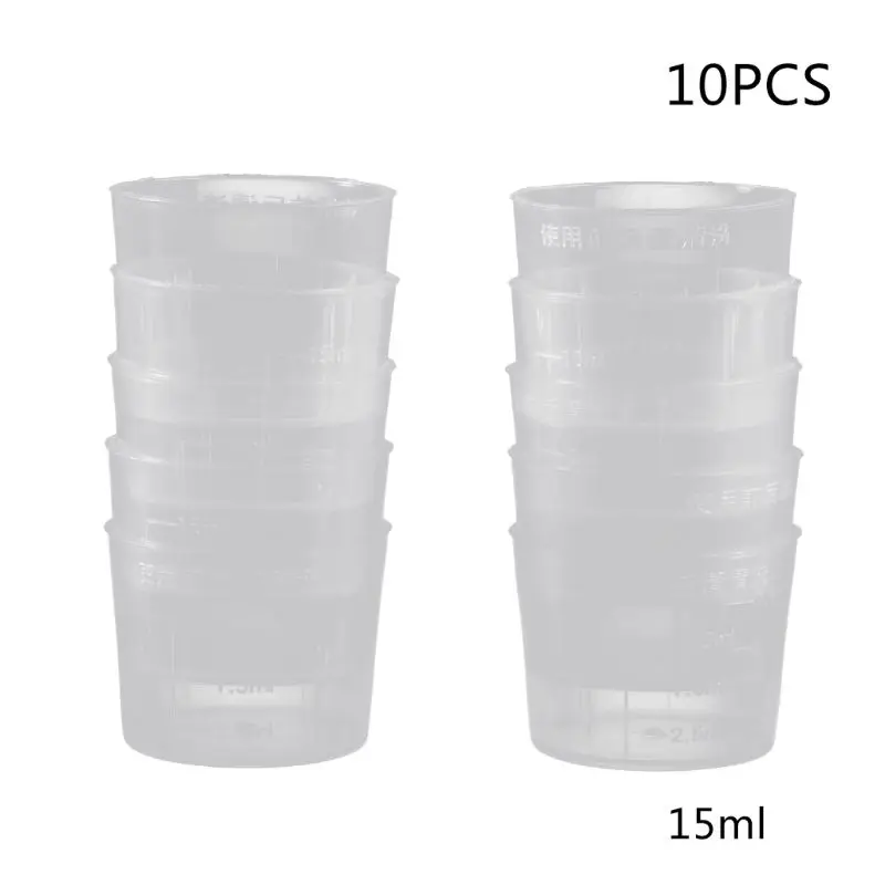 10Pcs 15ml Clear Plastic Measuring Cup Graduated Measure Beaker Measuring Medicine Cups For Lab plastic measuring cylinder