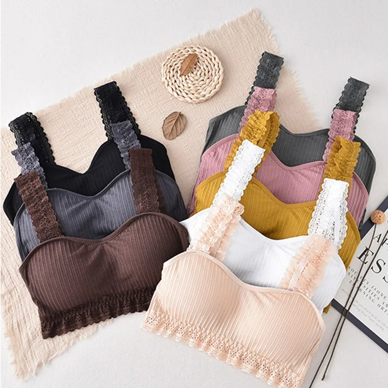 

Sexy Lace Strap Tube Tops Bra Women's Wireless Beautiful Back Bras Padded Soft Brassiere Lingerie