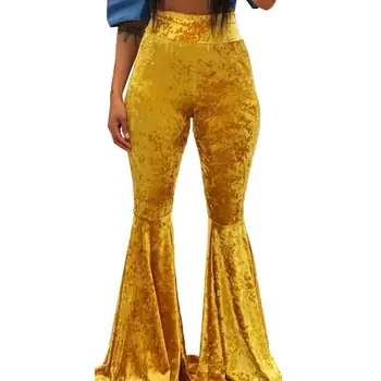 

Yellow Velvet High Waist Flare Pants 2019 Autumn Sexy Club Tight Trousers Women Fall Black Bell Bottom Long Pants
