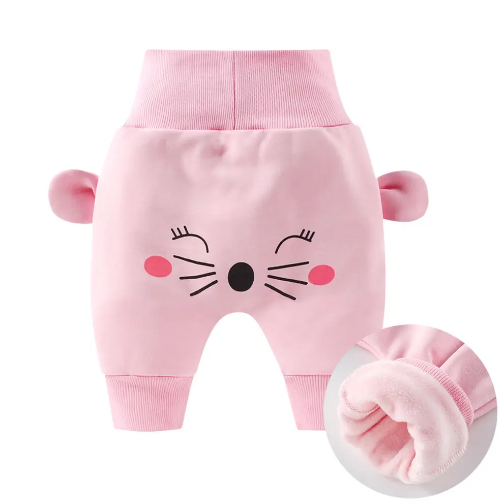 Baby Cute Pants Boys Girl Cartoon High Waist Protection Belly Children Toddler Spring Autumn Winter Newborn Warm Velvet Trousers