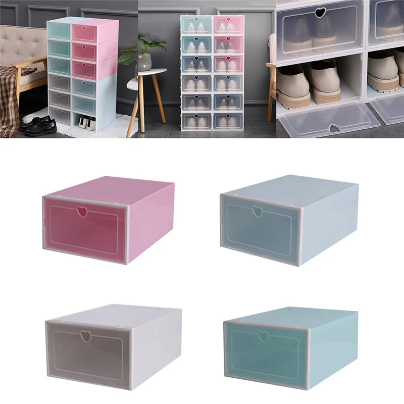 1PC Foldable Clear Shoes Storage Box Plastic Stackable Shoe Organizer Durable and practical Simple Mini Portable Lazy 