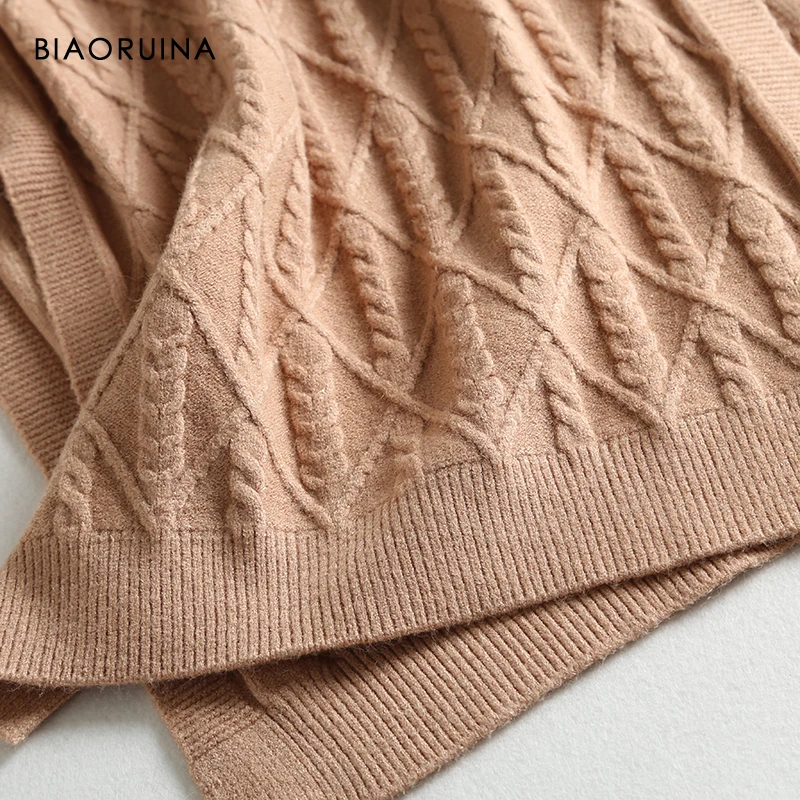 BIAORUINA, Женский Повседневный однотонный вязаный жилет без рукавов, женский милый жаккардовый свитер с круглым вырезом, свитер в Корейском стиле, один размер