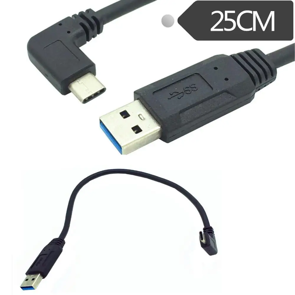 USB 3,0(тип-a) штекер для USB90 градусов угол 3,1(тип-c) штекер USB синхронизация данных и зарядный кабель разъем(черный) 0,25 м;
