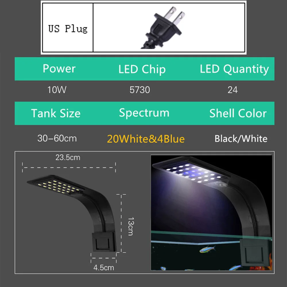 X5-B-BW US Plug Aquarium Light For Fish Tank Planted Aquarium 15W/10W/5W LED Light For Aquarium LED Lighting Anti-Fog Clip-On Luces Lights Lamp - Цвет: X5-B-BW US Plug