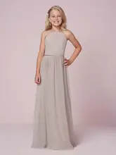 Sliver Cheap Junior Bridesmaid Dresses Under 50 A-line Halter Floor Length Lace Chiffon Long Wedding Party Dresses