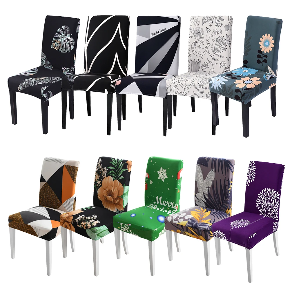

Printed Elastic Stretch Chair Cover Spandex Dinning Room Kitchen Chair Slipcovers Protector For Wedding Party Banquet