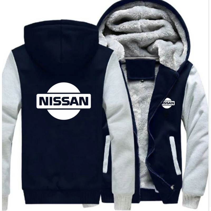 Зимние мужские толстовки на молнии с логотипом Nissan Car, белые популярные толстовки с принтом для колледжа, мужские повседневные плотные теплые пальто