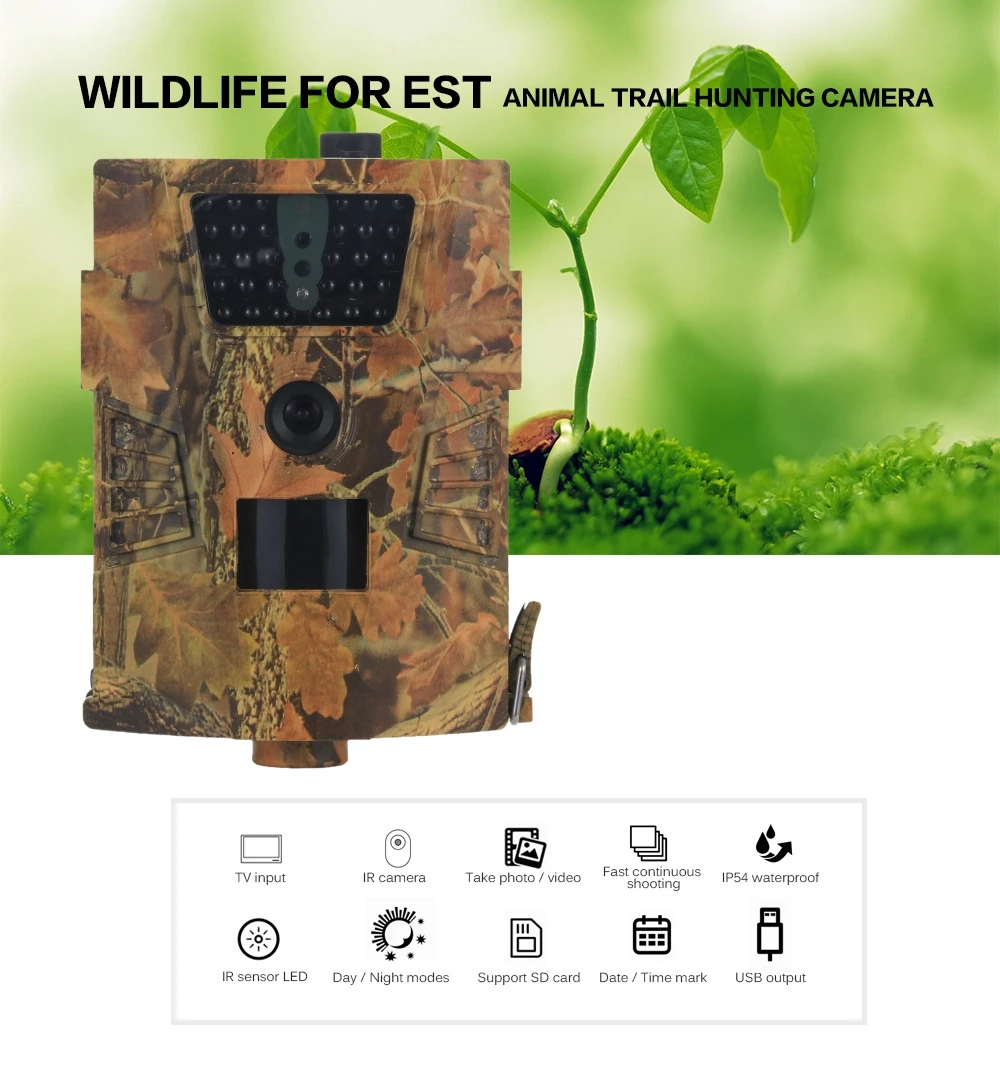 

HT-001B Hunting Camera 12MP1080P 30pcs Infrared Video LEDs 850nm Wild Camera Waterproof 120-Degree Angle Trail Camera Photo trap