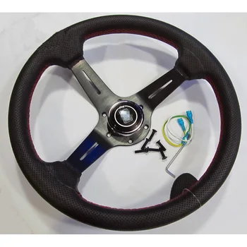 

Racing automobile race steering wheel Suede Leather steering red line black Aluminum shelf