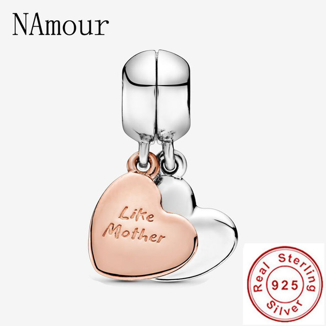 925 Sterling Silver Beads Charm Rose Gold Mother Son Family Tree  Charms Fit Original Pandora Bracelets Women Jewelry