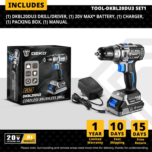 [AQUI] Parafusadeira/Furadeira Brushless DEKO DKBL20DU3 20V - R$ 306,49