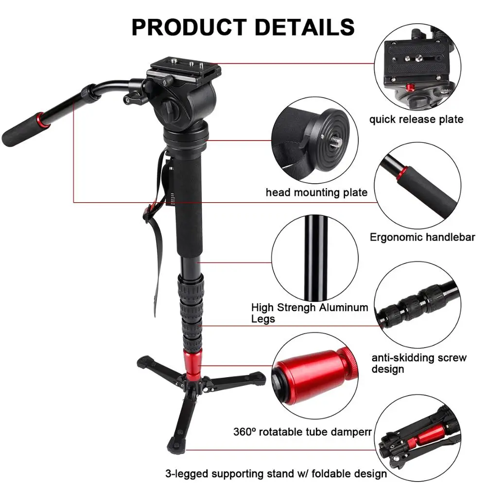  ASHANKS JY-0506 Aluminum Professional Monopod Video tripod for camera with Tripods Head Carry Bag F