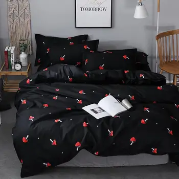 

mushroom bed linens black red luxury Bedding Sets home textiles cute pattern Duvet Cover set Quilt cover Queen king size