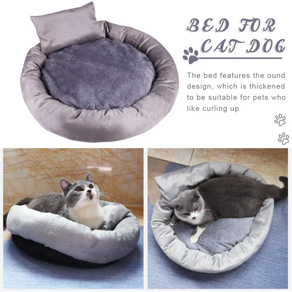 Мягкая Плюшевая круглая кровать для питомцев для кошек или маленьких собак круглые плюшевые кровати для кошек с подушкой ультра мягкая моющаяся кровать для собак и кошек