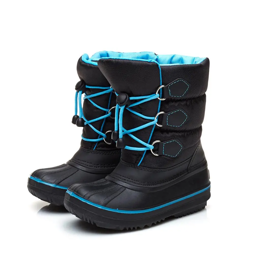 Детские зимние ботинки хлопковые ботинки для мальчиков и девочек повседневная обувь с хлопковой подкладкой до середины икры, теплые удобные уличные Нескользящие зимние водонепроницаемые ботинки - Цвет: Синий
