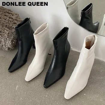 

Fashion Pointed Toe Thin Heels Boots Women Elegant Chelsea 2020 Spring Autumn Ankle Boots Booties Female Elasticity Ladies Shoes