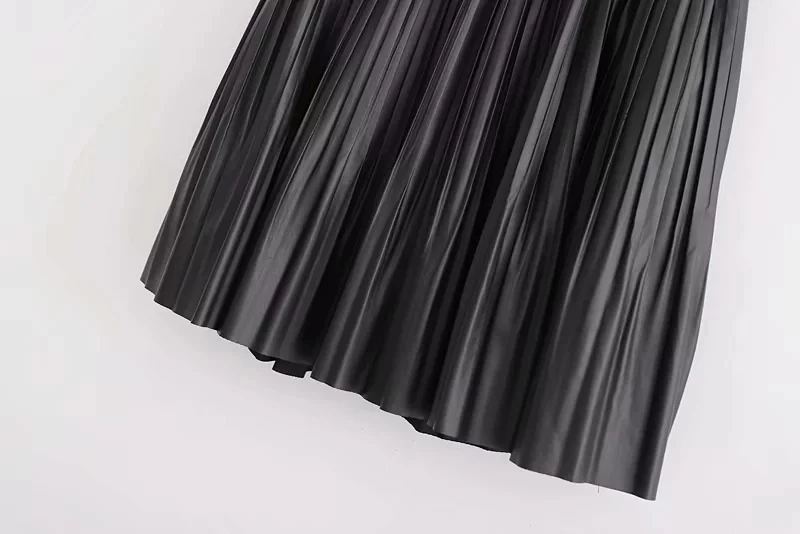 Fashion black PU fur leather skirts womens Summer elastic high waist skirt 2019 sexy chic Pleated skirt femme Streetwear