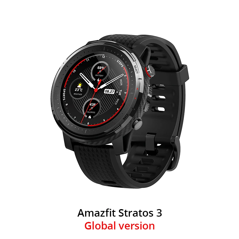 СМАРТ-ЧАСЫ XIAOMI AMAZFIT STRATOS 3(SMART SPORT WATCH 3) – ДВА ПРОЦЕССОРА, 19 СПОРТИВНЫХ РЕЖИМОВ, АВТОНОМНОСТЬ ДО 14 ДНЕЙ - Цвет: Black watch