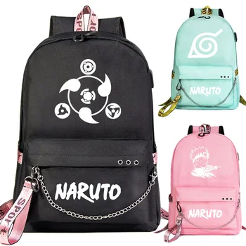 

New Cartoon Uzumaki Naruto Prints Boys Girls Kids School bag Women USB Chain Backpack Canvas Men Bagpack Packsack Bookbag