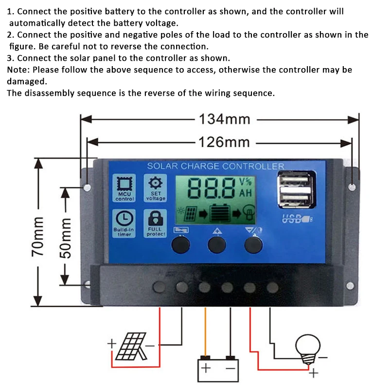 За максимальной точкой мощности, Солнечный Контроллер заряда 12 V/24 V 10/20/30A режимы Auto, PWM 5V Выход Панели солнечные Батарея регулятор с двумя USB портами, ЖК-дисплей Дисплей